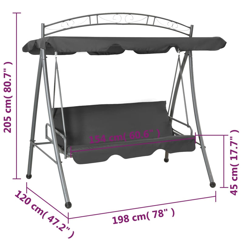 Outdoor Convertible Swing Bench with Canopy Anthracite 198x120x205 cm Steel