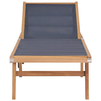 Folding Sun Lounger with Wheels Solid Teak and Textilene