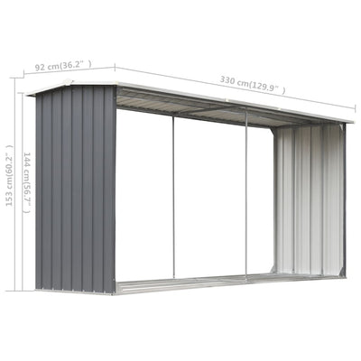 Garden Log Storage Shed Galvanised Steel 330x92x153 cm Grey