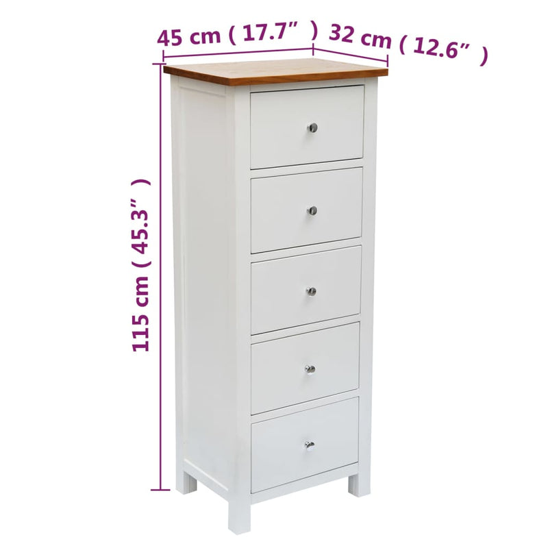 Tall Chest of Drawers 45x32x115 cm Solid Oak Wood