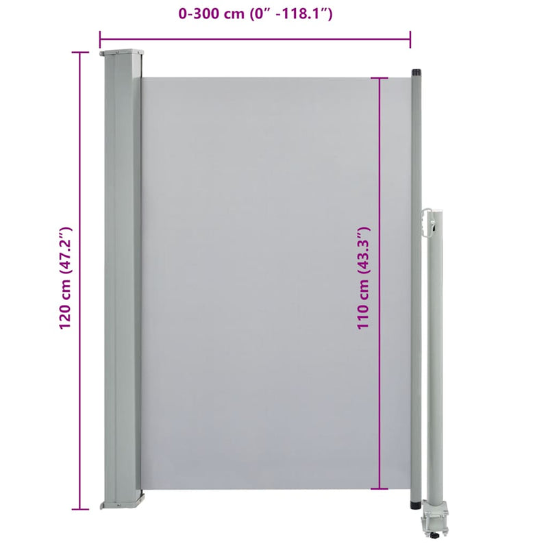 Patio Retractable Side Awning 120 x 300 cm Grey