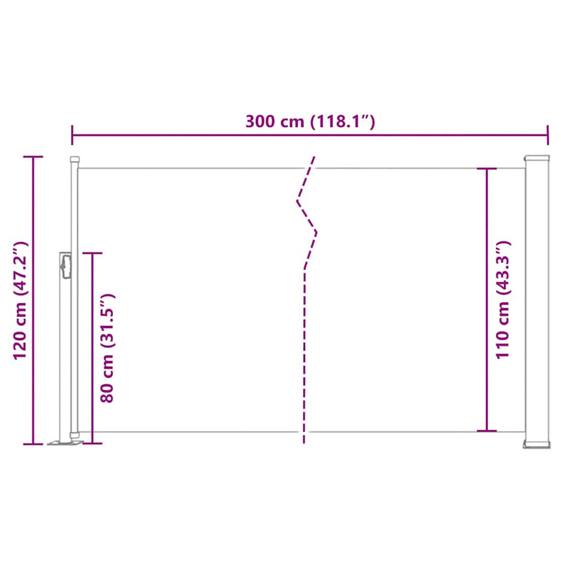 Retractable Side Awning 120 x 300 cm Black