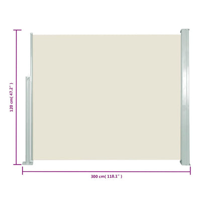 Retractable Side Awning 120 x 300 cm Cream