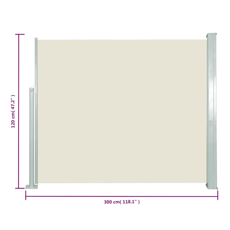 Retractable Side Awning 120 x 300 cm Cream