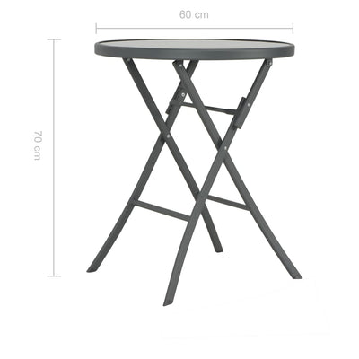 Folding Bistro Table Grey 60x70 cm Glass and Steel