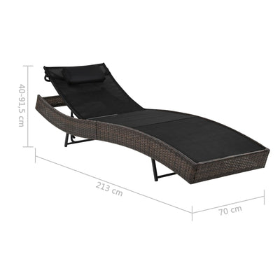 Sun Lounger with Pillow Poly Rattan Brown