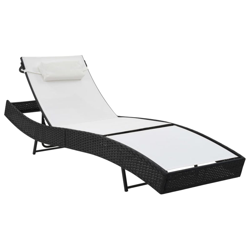 Sun Lounger with Pillow Poly Rattan Black