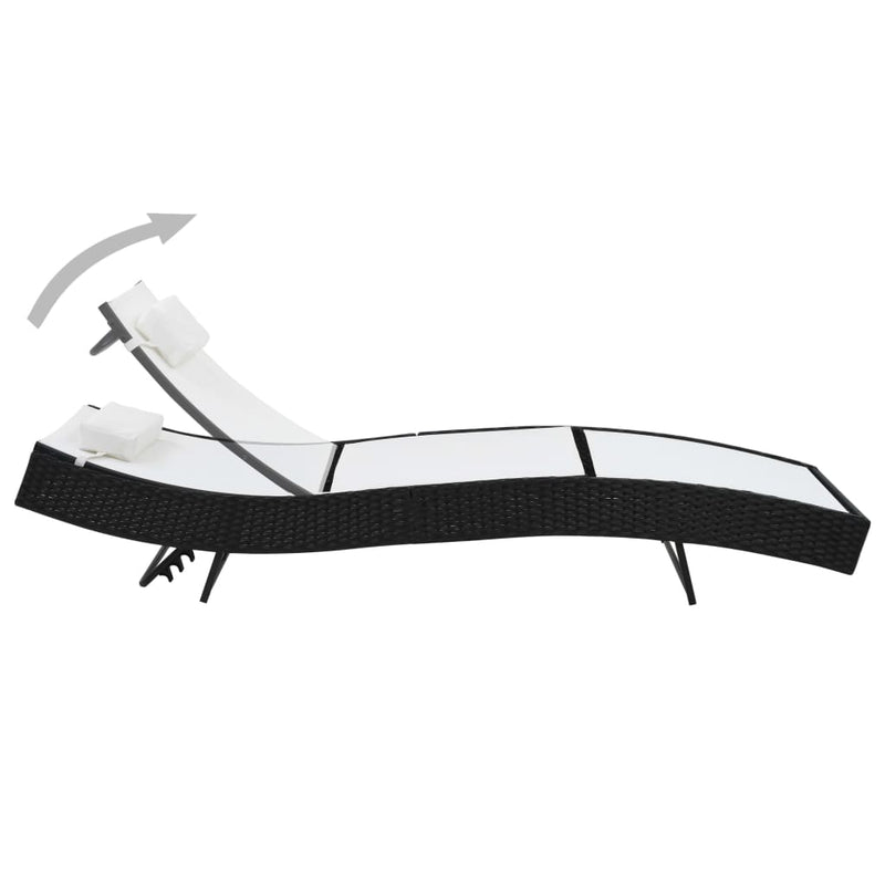 Sun Lounger with Pillow Poly Rattan Black