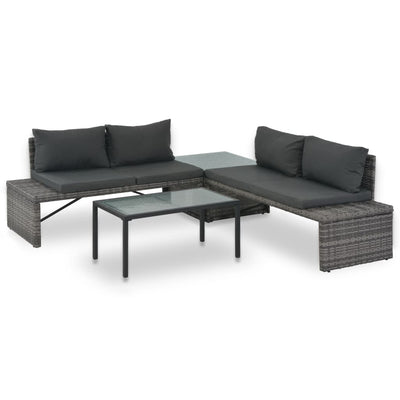 3 Piece Garden Lounge Set with Cushions Poly Rattan Grey