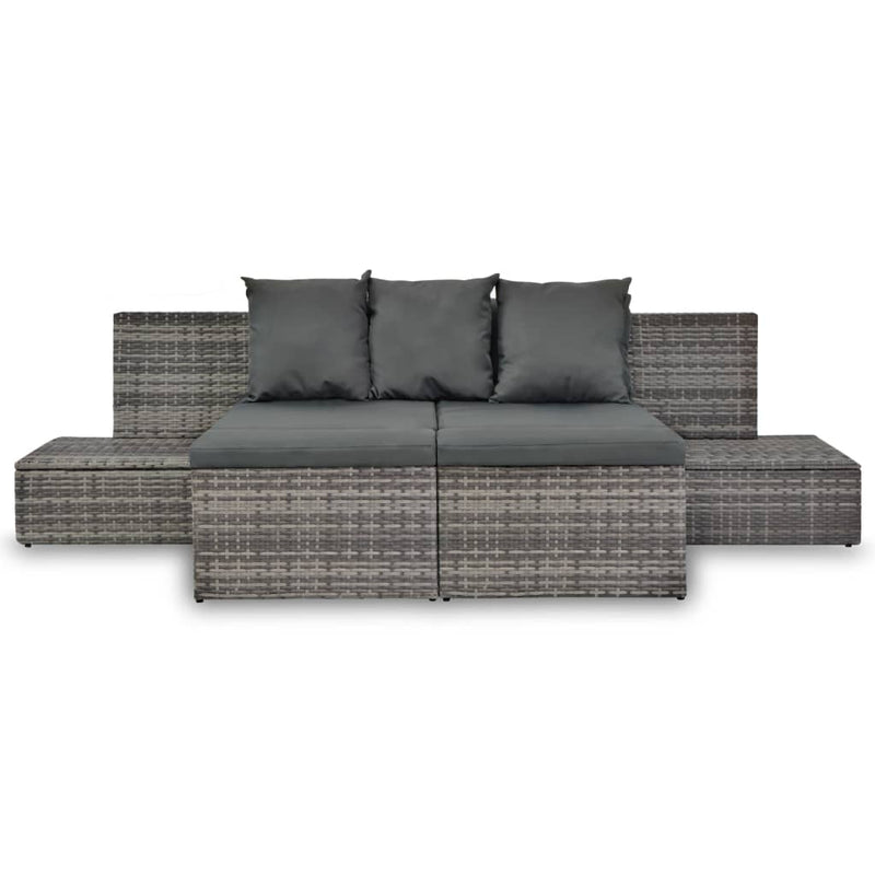 4 Piece Garden Lounge Set with Cushions Poly Rattan Grey