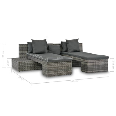 4 Piece Garden Lounge Set with Cushions Poly Rattan Grey