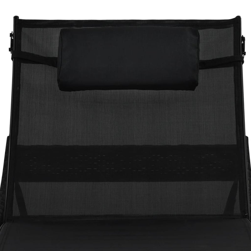 Sun Loungers 2 pcs with Table Poly Rattan and Textilene Black