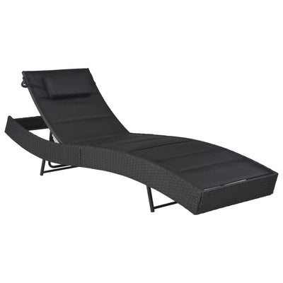 Sun Lounger Poly Rattan and Textilene Black