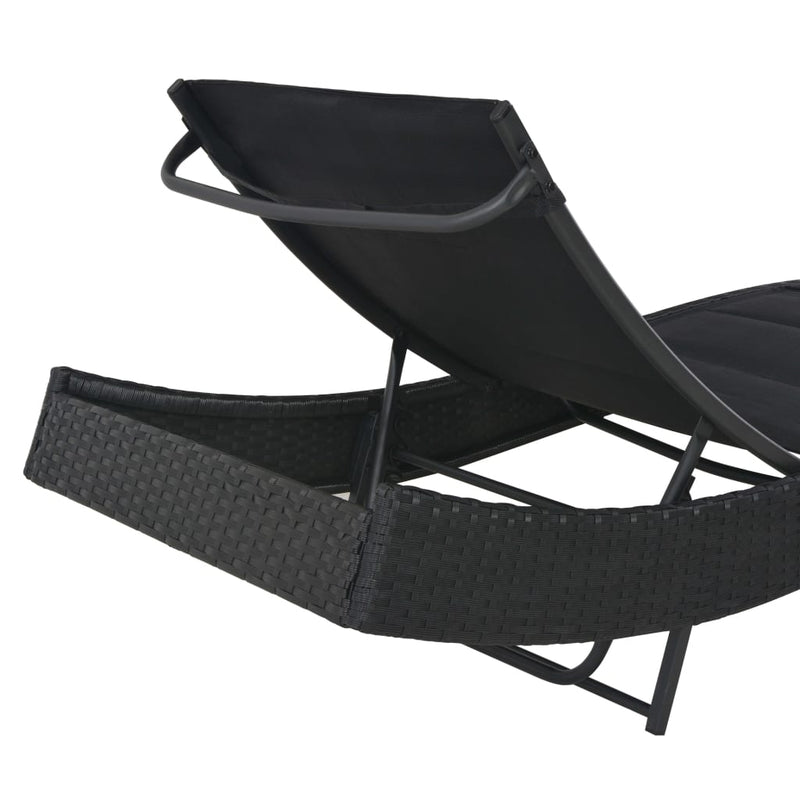 Sun Lounger Poly Rattan and Textilene Black