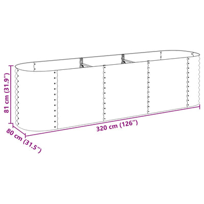 Garden Raised Bed 320x80x81 cm Galvanised Steel Silver