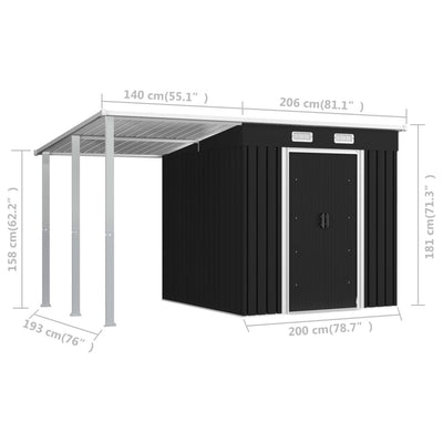 Garden Shed with Extended Roof Anthracite 346x193x181 cm Steel