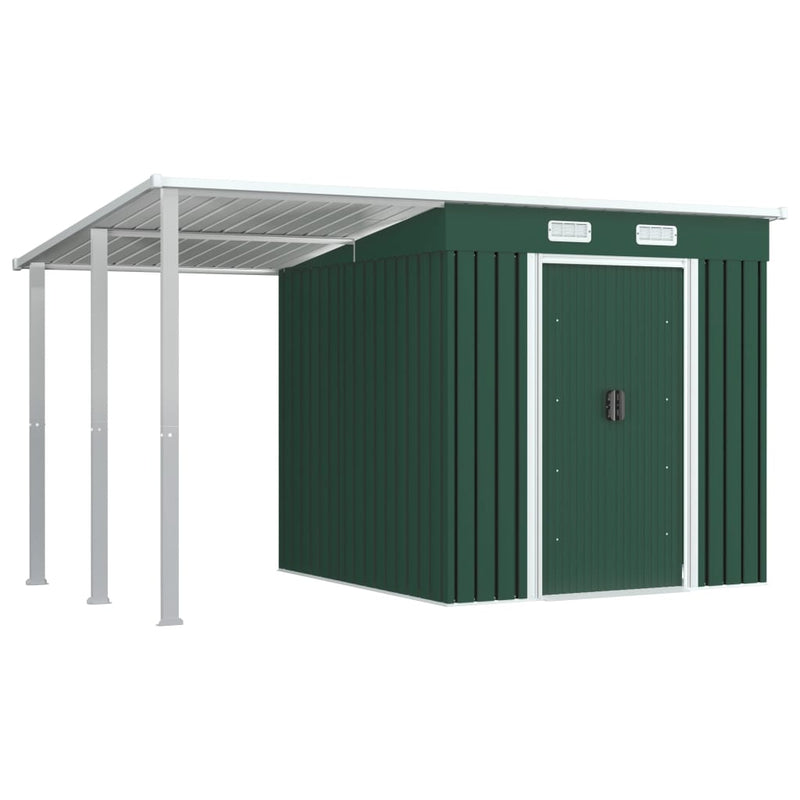 Garden Shed with Extended Roof Green 346x193x181 cm Steel