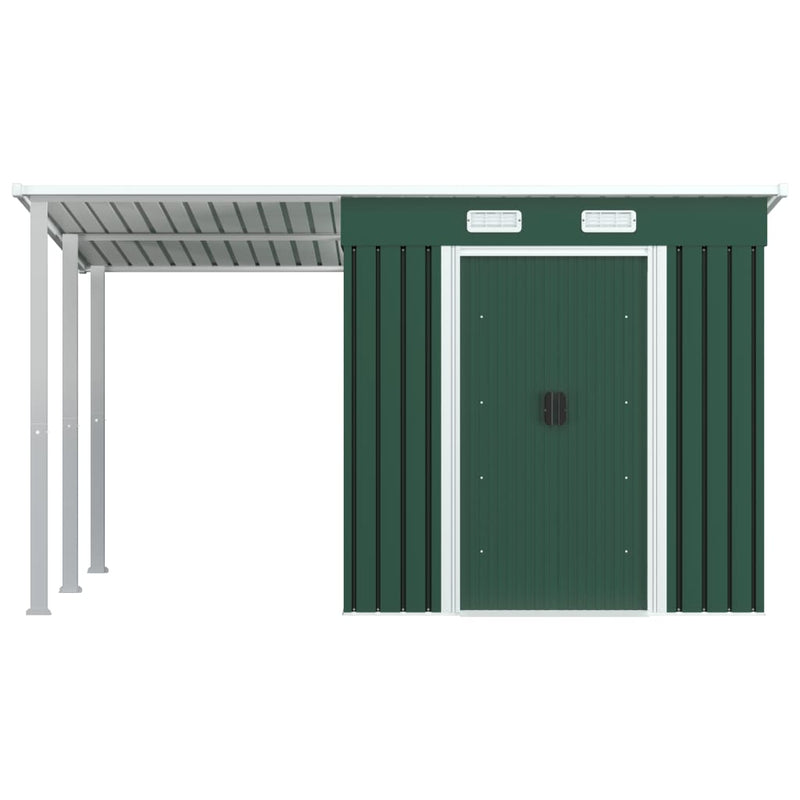 Garden Shed with Extended Roof Green 346x193x181 cm Steel