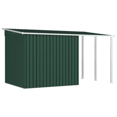 Garden Shed with Extended Roof Green 346x193x181 cm Steel