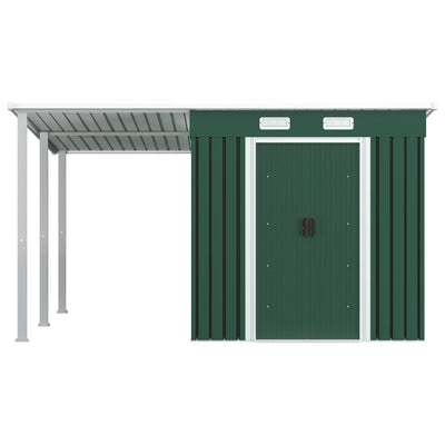 Garden Shed with Extended Roof Green 346x236x181 cm Steel