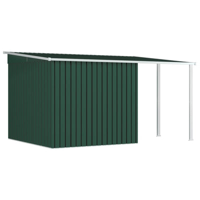 Garden Shed with Extended Roof Green 346x236x181 cm Steel