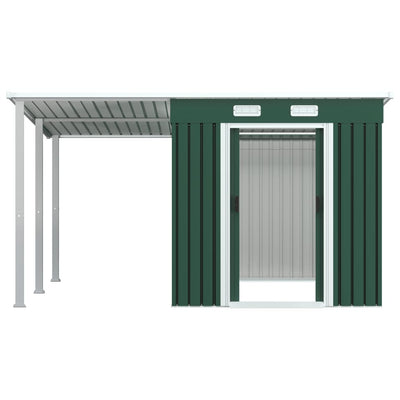 Garden Shed with Extended Roof Green 346x236x181 cm Steel