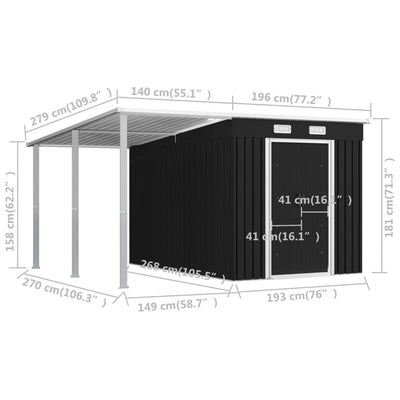 Garden Shed with Extended Roof Anthracite 336x270x181 cm Steel