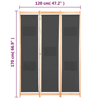 3-Panel Room Divider Grey 120x170x4 cm Fabric