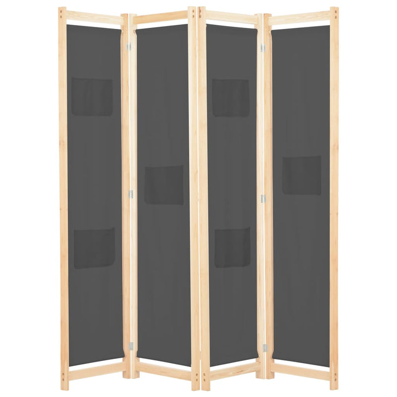 4-Panel Room Divider Grey 160x170x4 cm Fabric