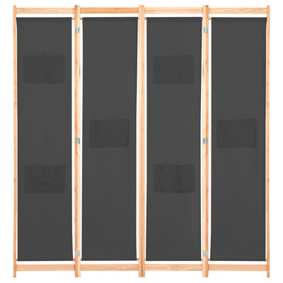 4-Panel Room Divider Grey 160x170x4 cm Fabric