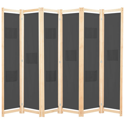 6-Panel Room Divider Grey 240x170x4 cm Fabric