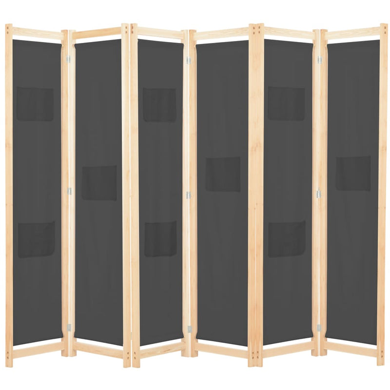 6-Panel Room Divider Grey 240x170x4 cm Fabric