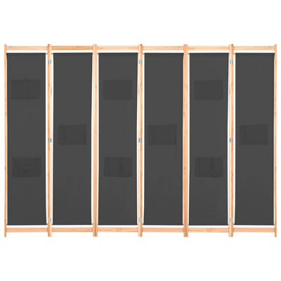 6-Panel Room Divider Grey 240x170x4 cm Fabric