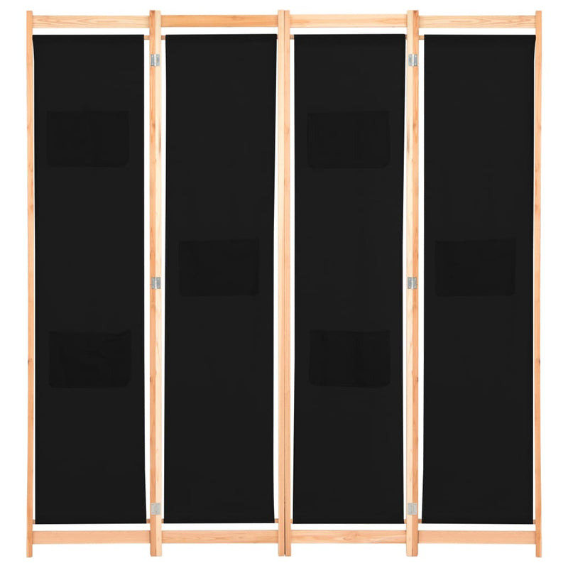 4-Panel Room Divider Black 160x170x4 cm Fabric