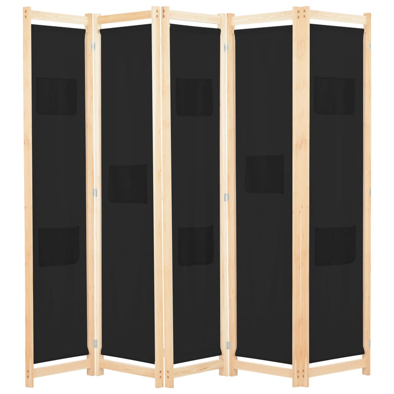 5-Panel Room Divider Black 200x170x4 cm Fabric