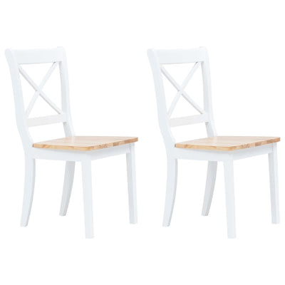 Dining Chairs 2 pcs White and Light Wood Solid Rubber Wood