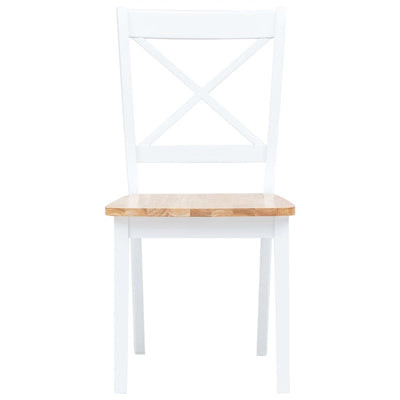 Dining Chairs 2 pcs White and Light Wood Solid Rubber Wood