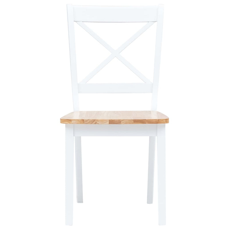 Dining Chairs 2 pcs White and Light Wood Solid Rubber Wood