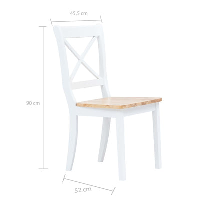 Dining Chairs 2 pcs White and Light Wood Solid Rubber Wood