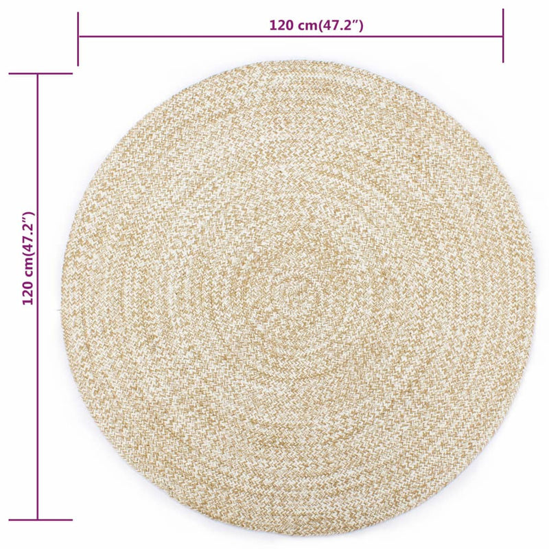 Handmade Rug Jute White and Natural 120 cm