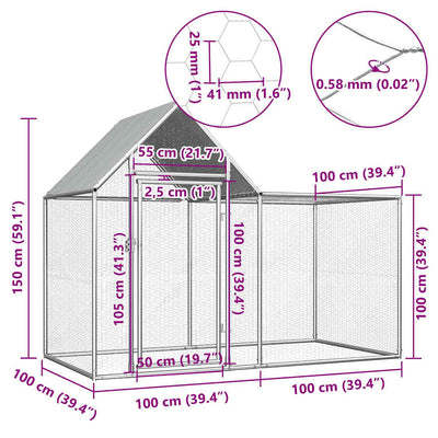 Chicken Coop 2x1x1.5 m Galvanised Steel