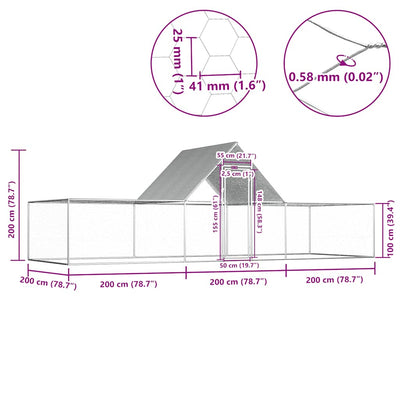 Chicken Coop 6x2x2 m Galvanised Steel