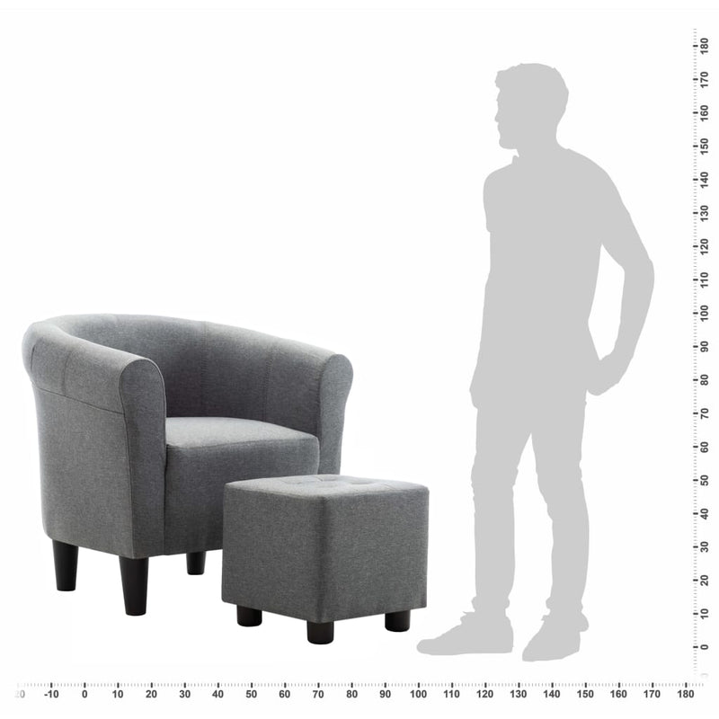 2 Piece Armchair and Stool Set Light Grey Fabric