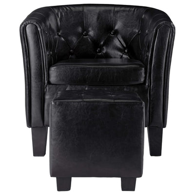 Tub Chair with Footstool Black Faux Leather