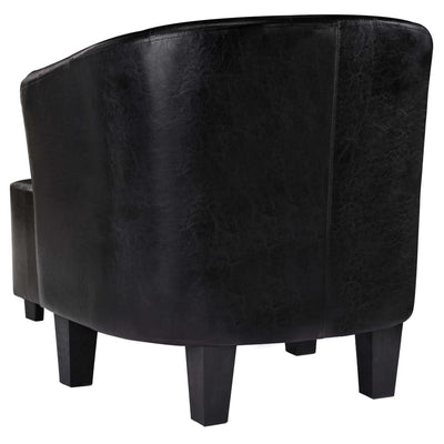 Tub Chair with Footstool Black Faux Leather