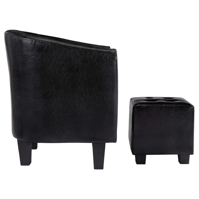 Tub Chair with Footstool Black Faux Leather