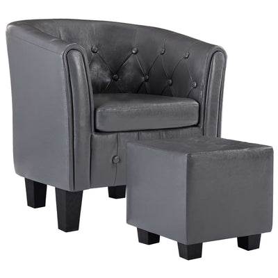 Tub Chair with Footstool Grey Faux Leather