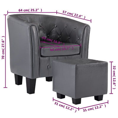 Tub Chair with Footstool Grey Faux Leather