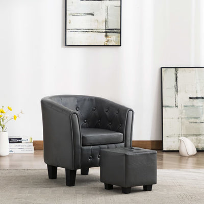 Tub Chair with Footstool Grey Faux Leather