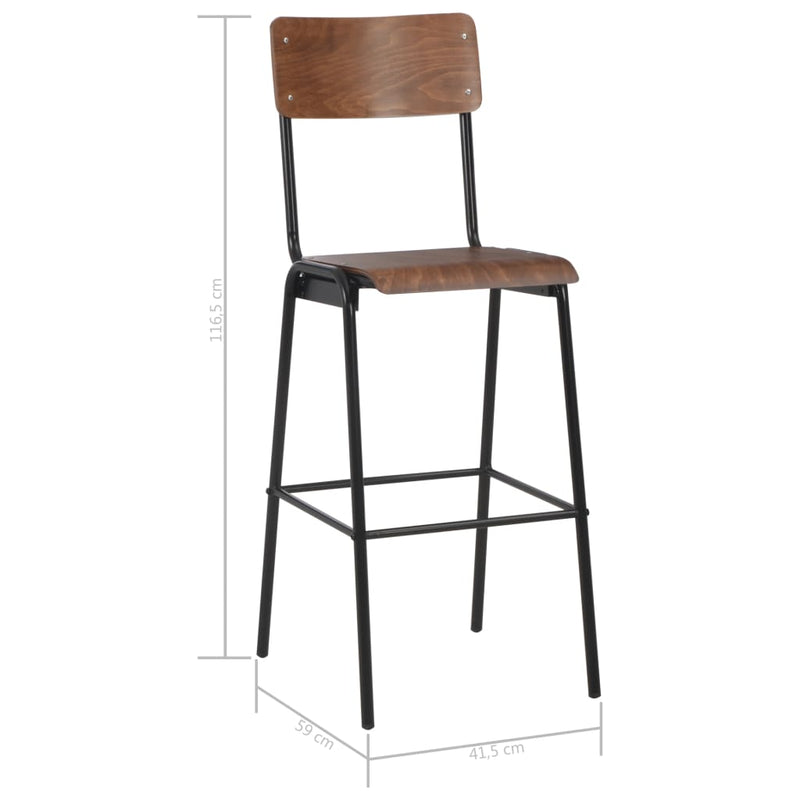 Bar Chairs 2 pcs Brown Solid Plywood Steel